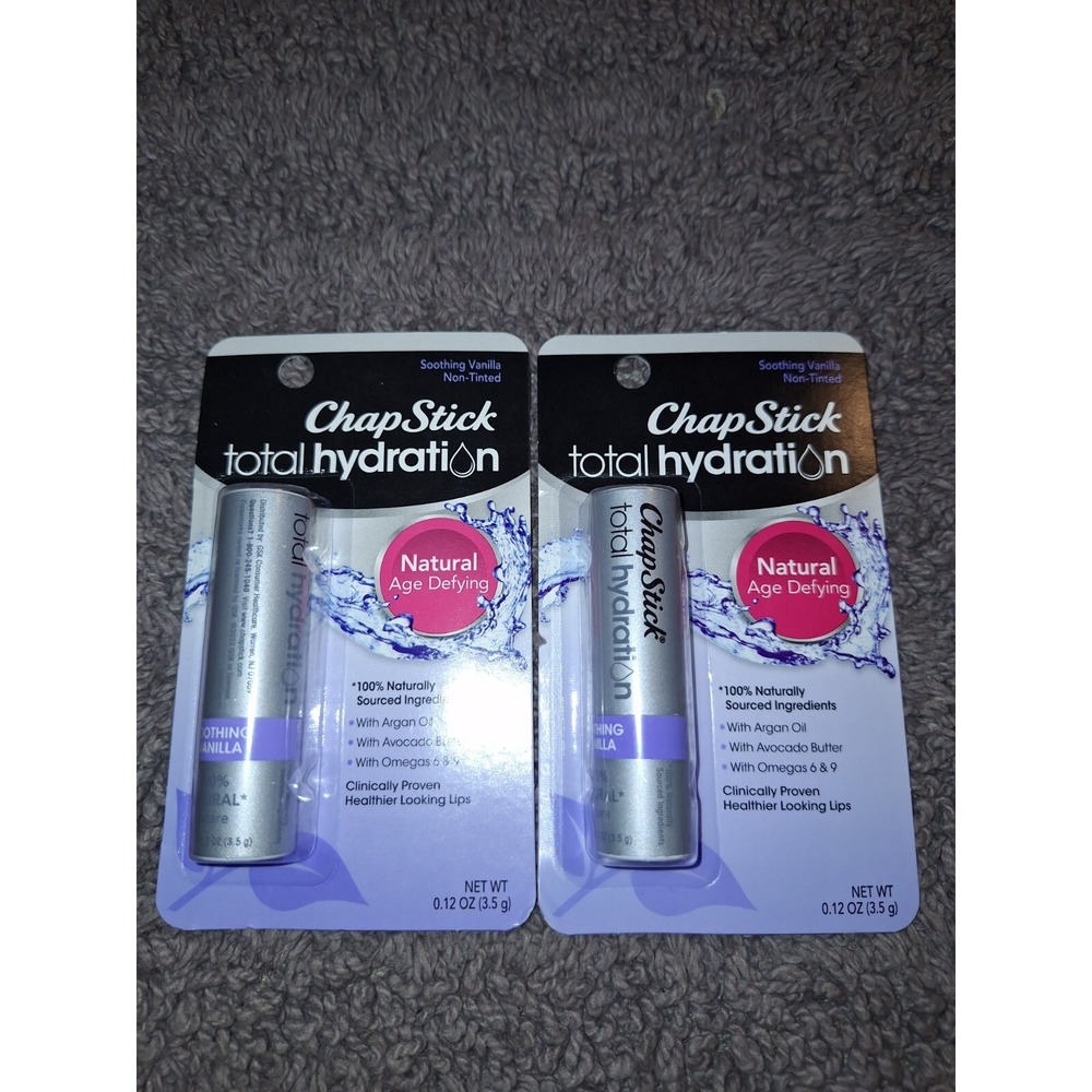 2 Pack ChapStick Total Hydration Soothing Vanilla Natural Age Defying Lip Balm